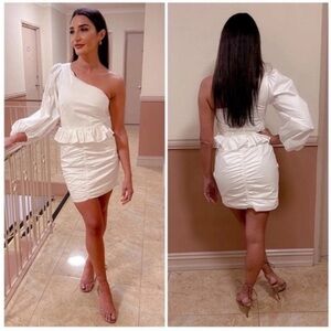 Shona Joy Grant One Shoulder Ruched Mini Dress White